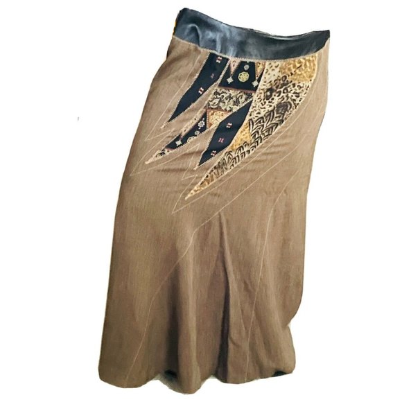KOOS OF COURSE ART TO WEAR Skirt Tweed Animal Print Leather Women's Size 12